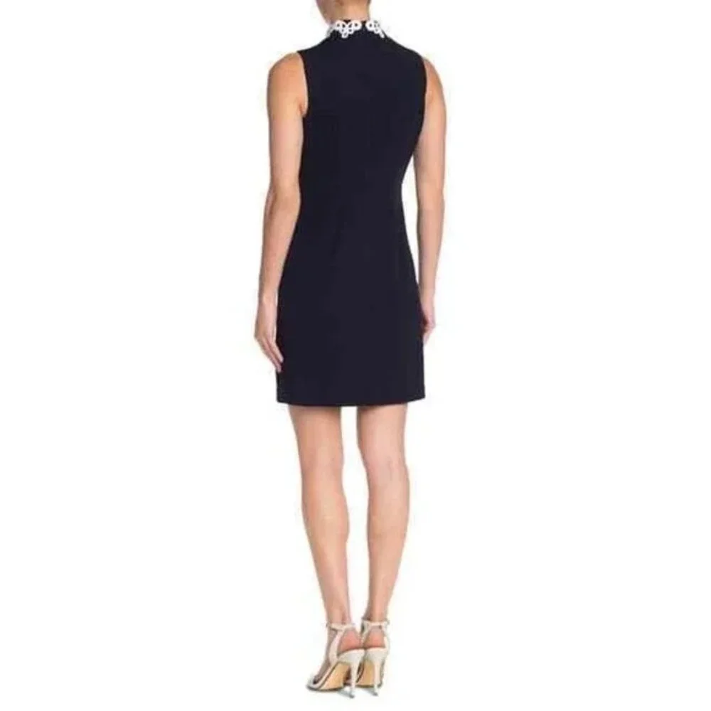 Vince Camuto Navy & White Mandarin Collar Sleeveless Mini Shift Dress Sz 8 - Picture 9 of 9